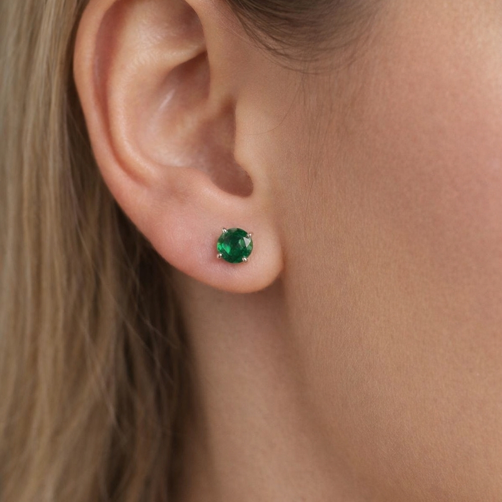 Green Emerald Stud Earrings
